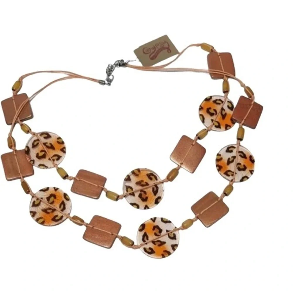 Gypsy Warehouse Leopard Print Double Strand Statement Necklace Copper‎ Boho